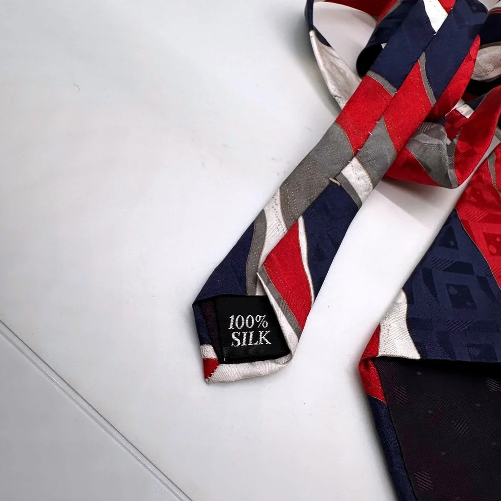 Viazza Silk Tie Abstract Vibrant Red White Blue Patterned Business Casual Office